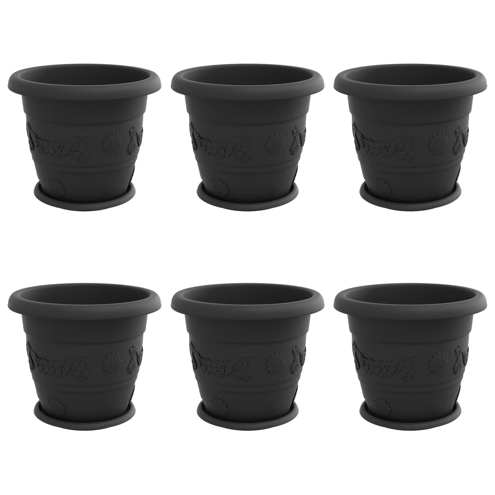 Plantenpotten 6 pcs Zwart Ø 26 x 21.5 cm Kunststof