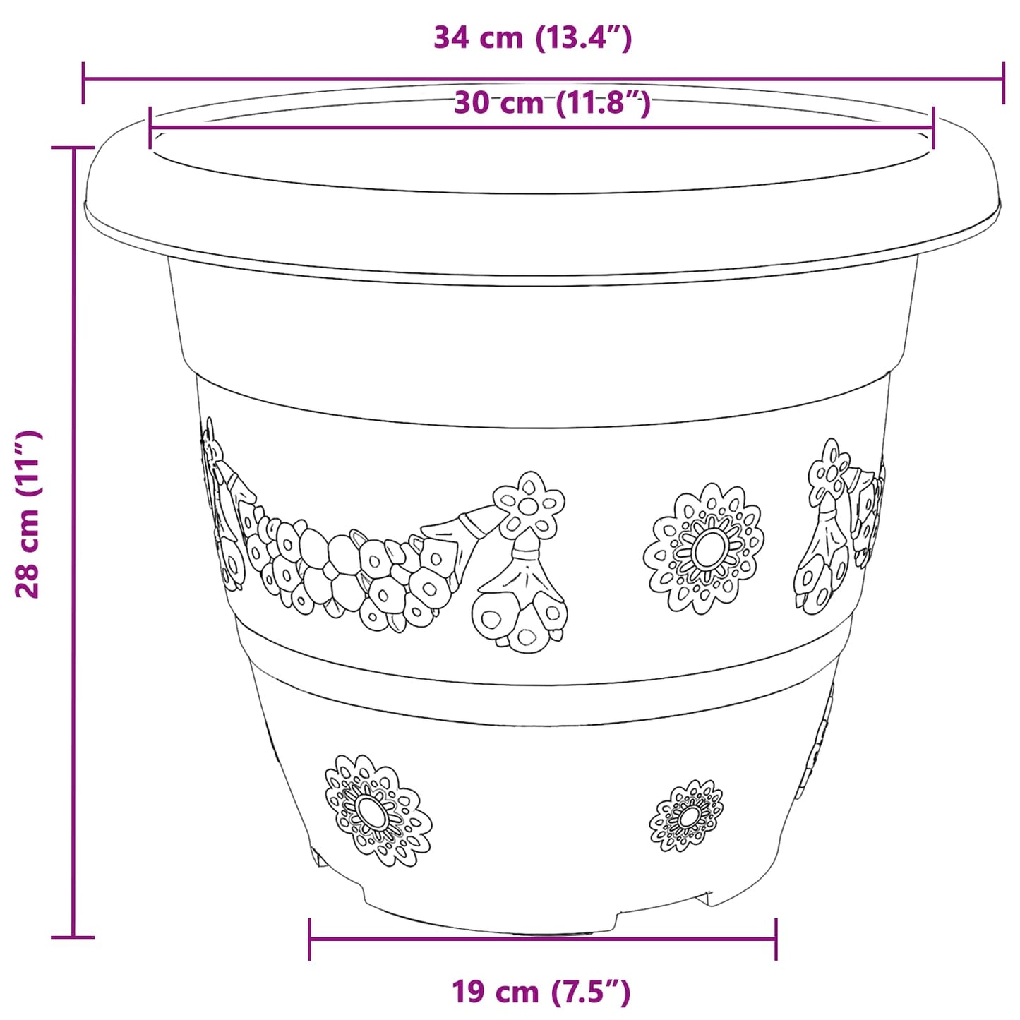 Plantenpotten 6 pcs Zwart Ø 26 x 21.5 cm Kunststof