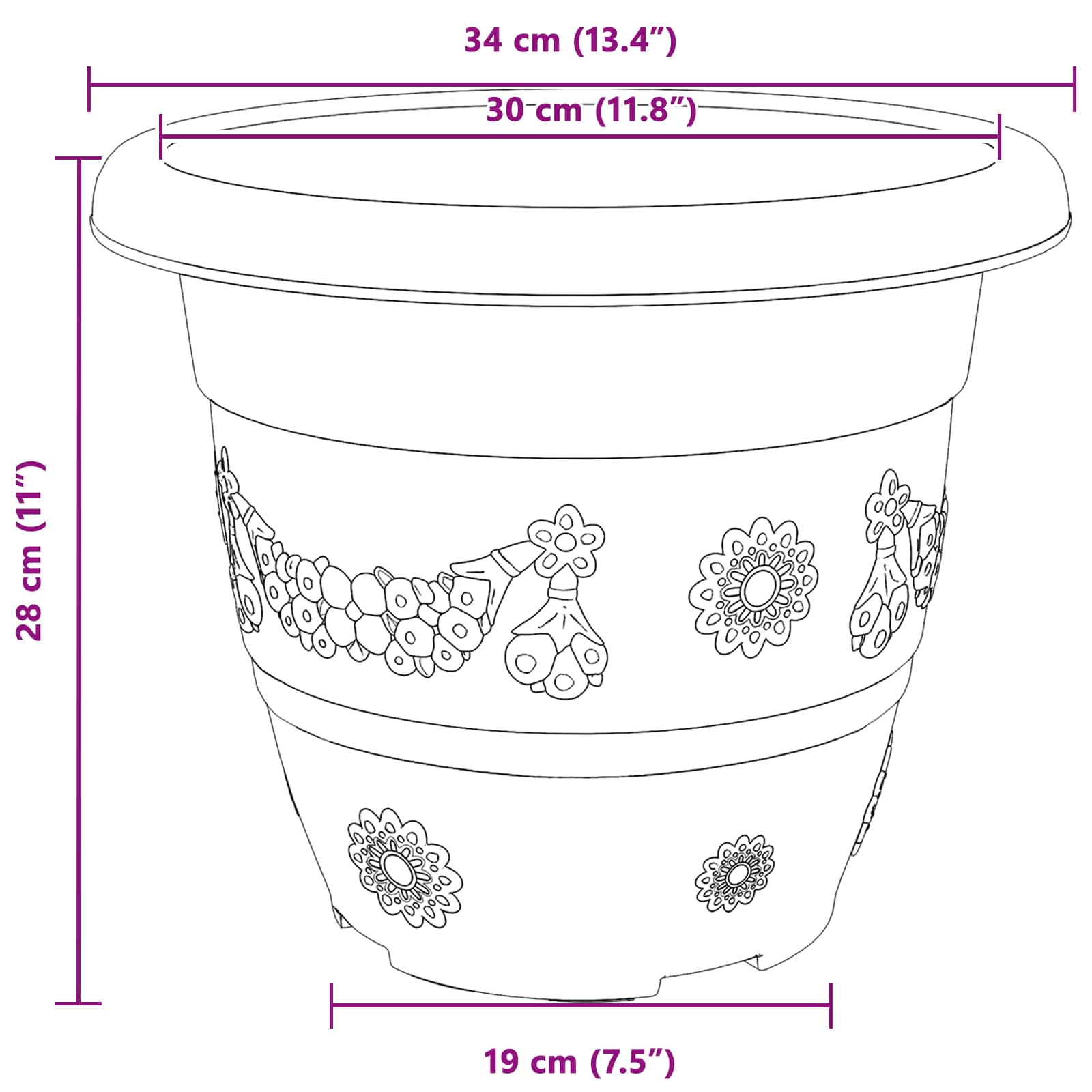 Plantenpotten 6 pcs Zwart Ø 26 x 21.5 cm Kunststof