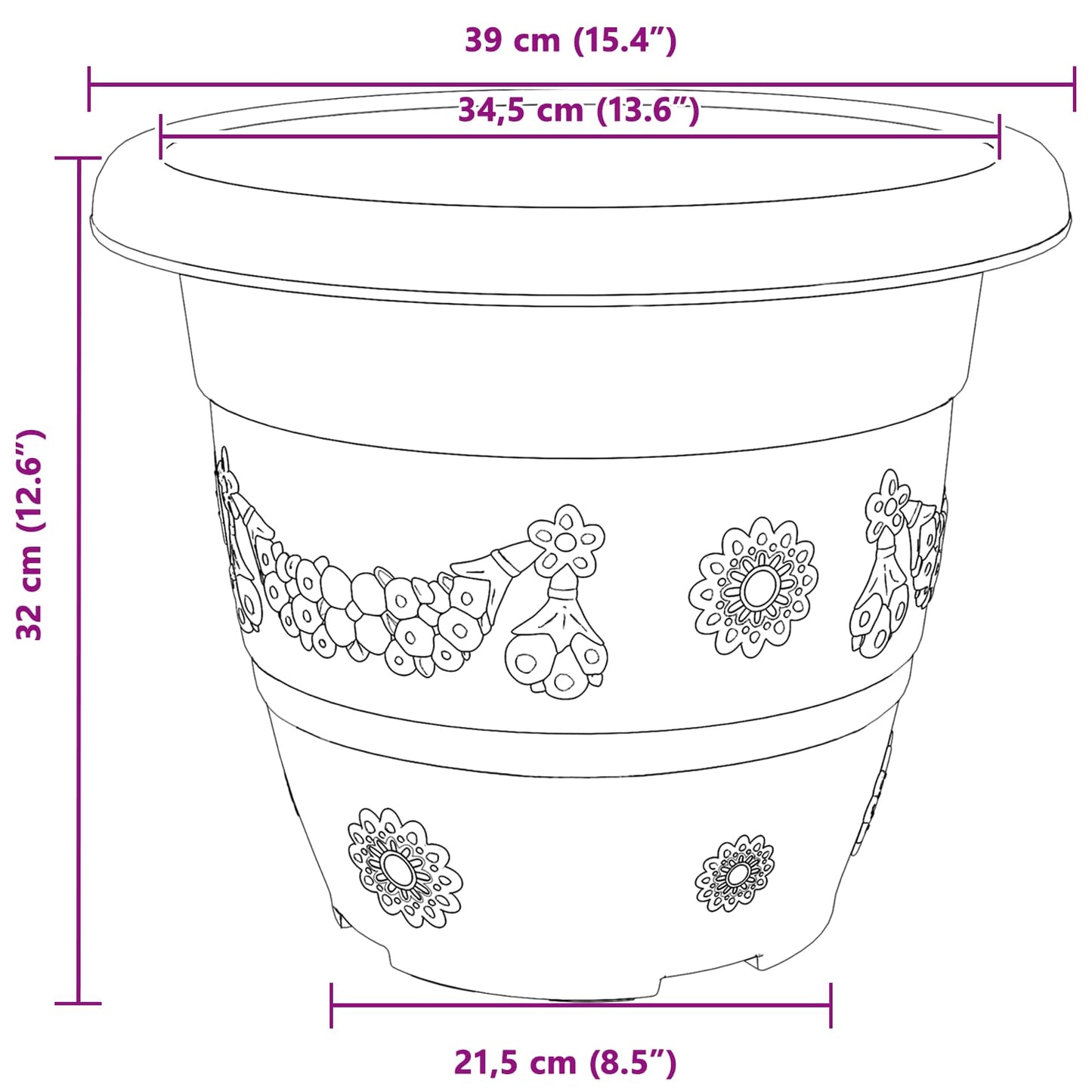 Plantenpotten 6 pcs Zwart Ø 26 x 21.5 cm Kunststof
