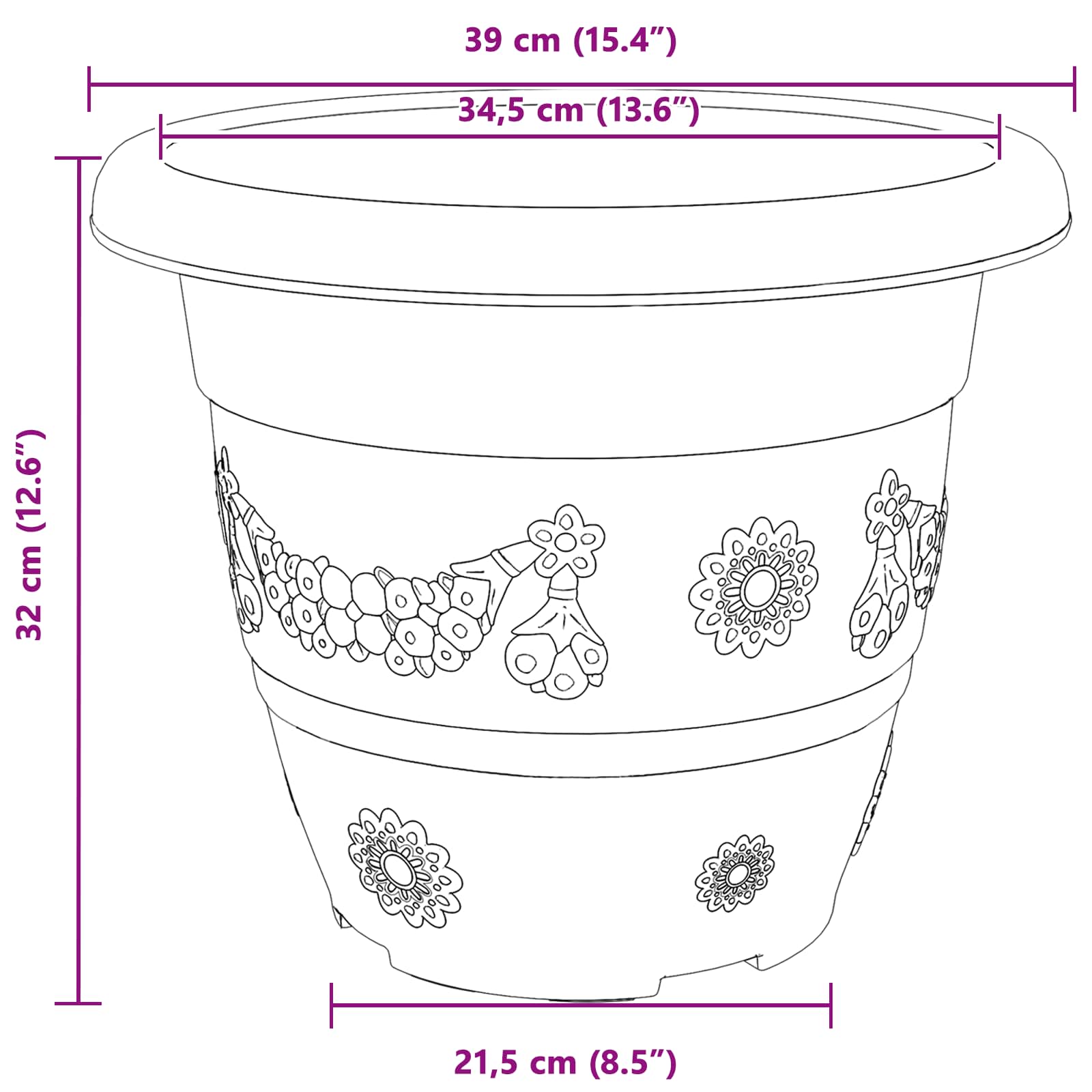 Plantenpotten 6 pcs Zwart Ø 26 x 21.5 cm Kunststof