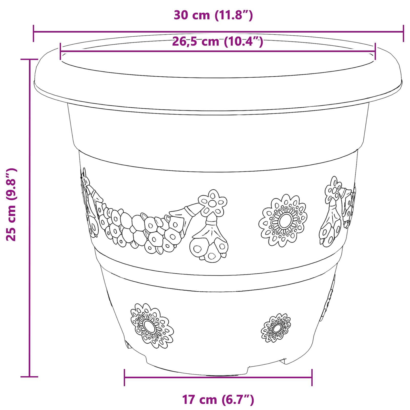 Plantenpotten 24 pcs Baksteenrood Ø 26 x 21.5 cm Kunststof