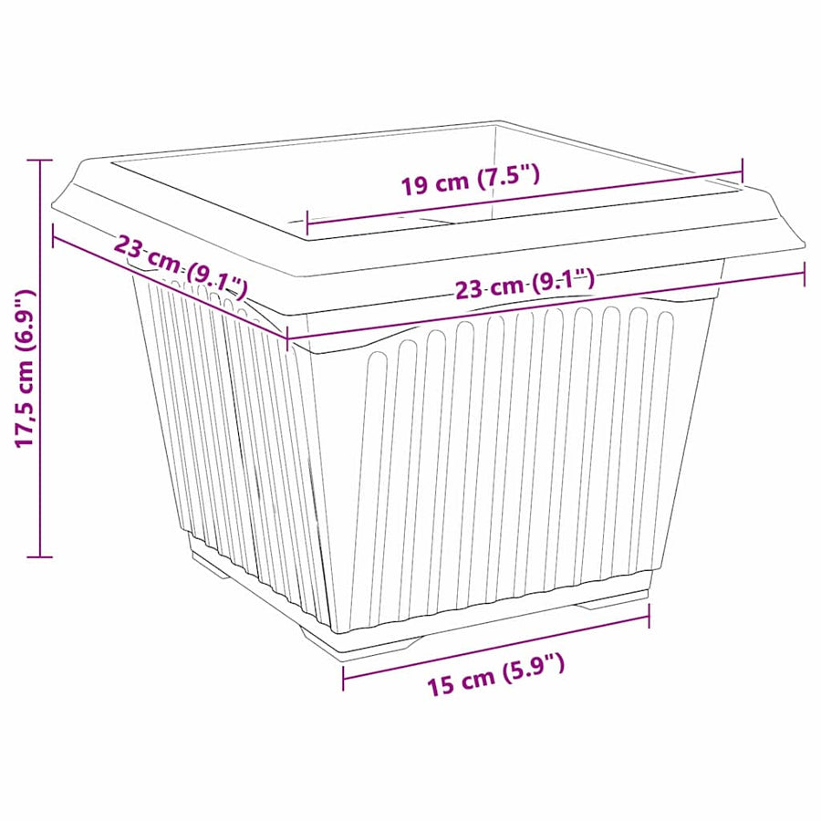 Plantenpotten 24 pcs Baksteenrood 23 x 23 x 17,5 cm Kunststof