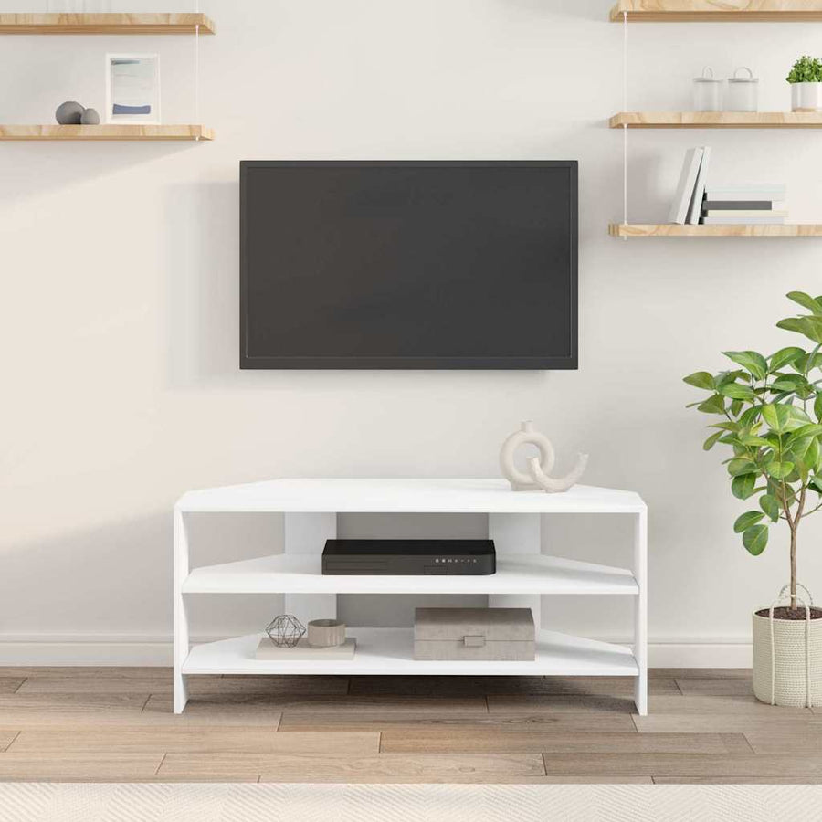 HoekTVKast Wit 102x40,5x45cm Bewerkt hout