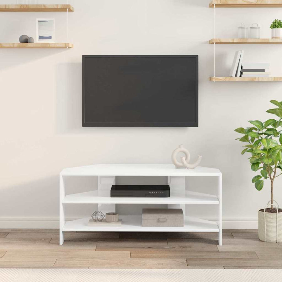 HoekTVKast Hoogglans Wit 102x40,5x45cm Bewerkt hout