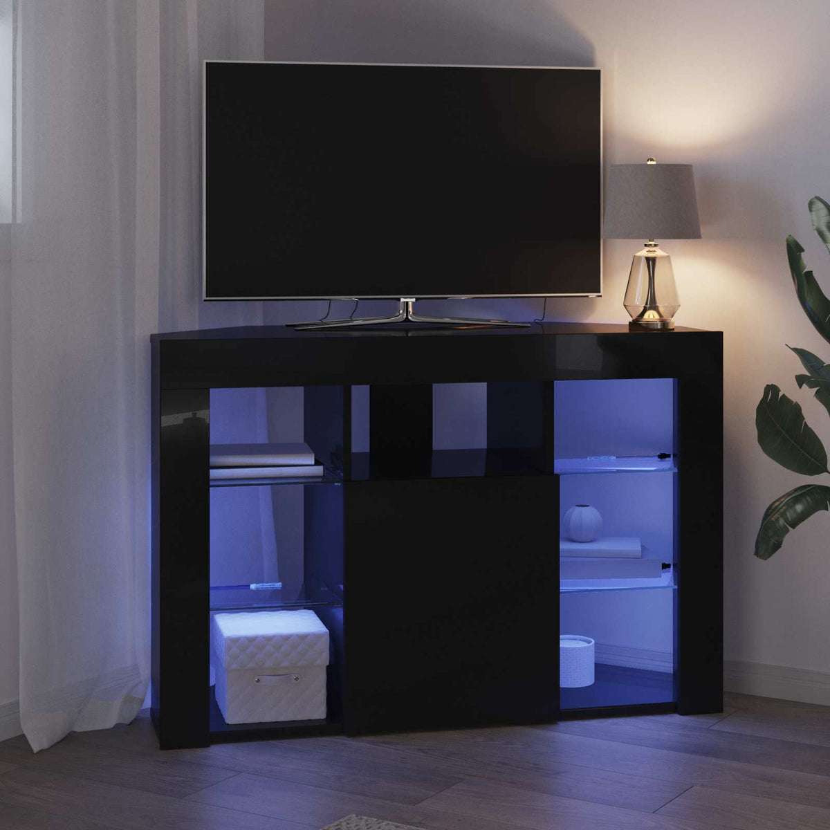 Hoek LED TV Kast 100x40x68cm Zwart Bewerkt hout