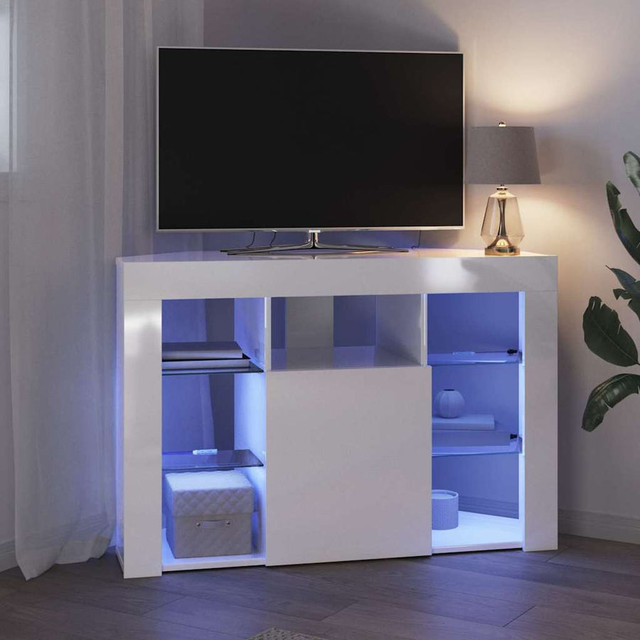 Hoek LED TV Kast Hoogglans Wit 104 x 40 x 68 cm Bewerkt hout