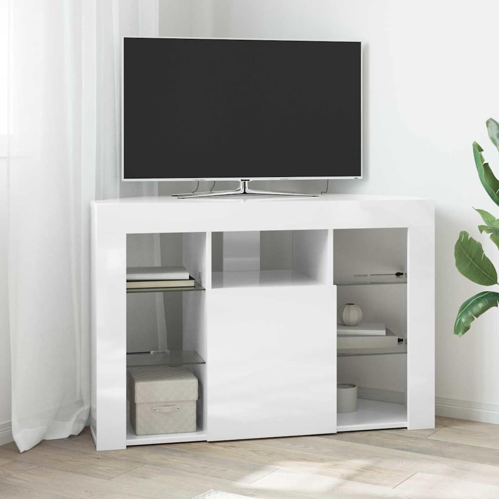 Hoek LED TV Kast Hoogglans Wit 104 x 40 x 68 cm Bewerkt hout