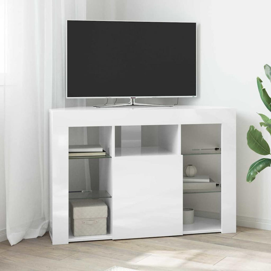 Hoek LED TV Kast Hoogglans Wit 104 x 40 x 68 cm Bewerkt hout