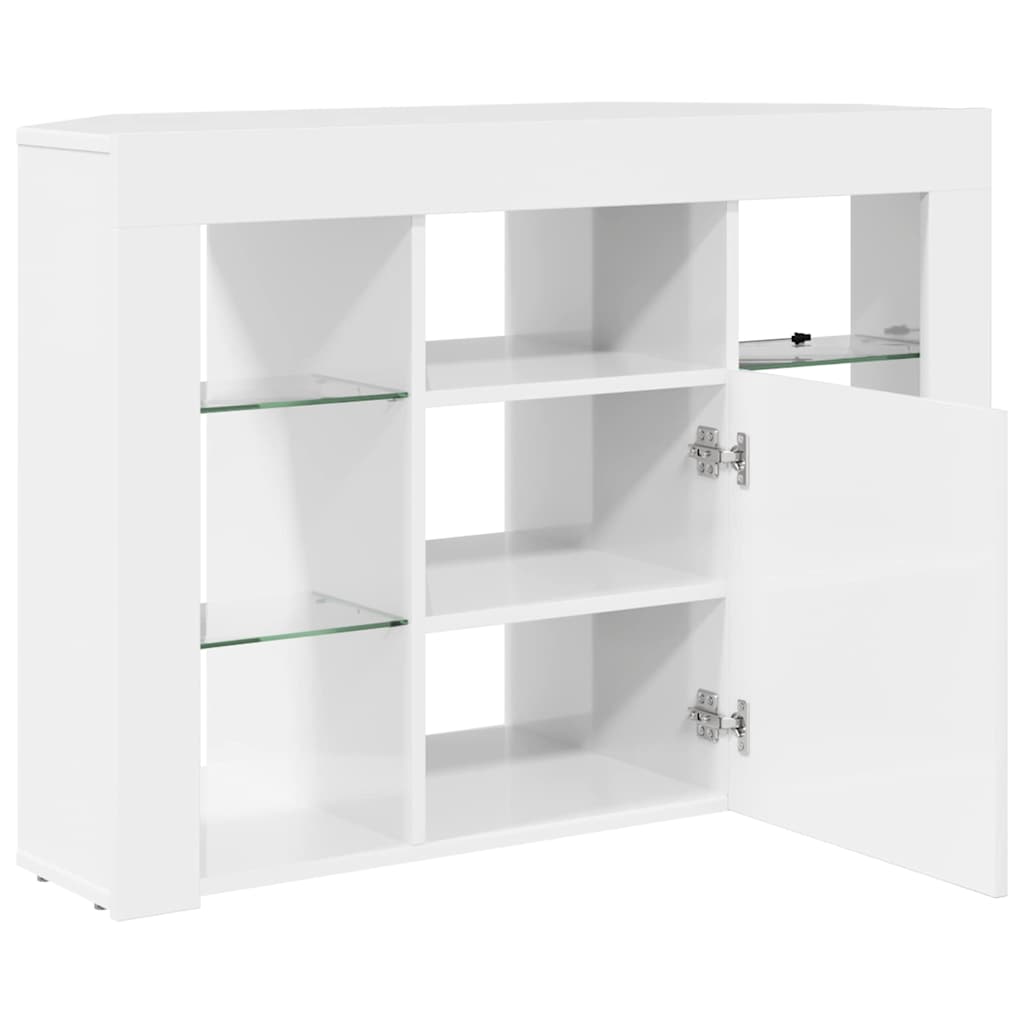 Hoek LED TV Kast Hoogglans Wit 104 x 40 x 68 cm Bewerkt hout