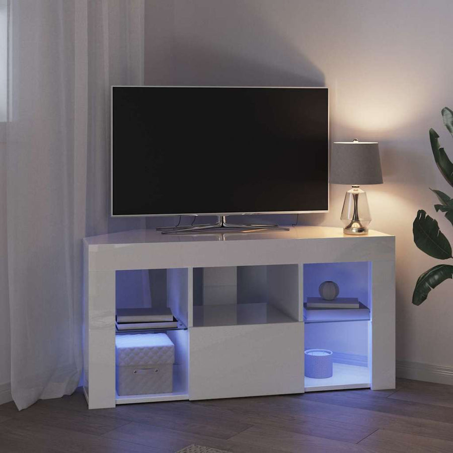 Hoek LED TV Kast Hoogglans Wit 104 x 40 x 50 cm Bewerkt hout
