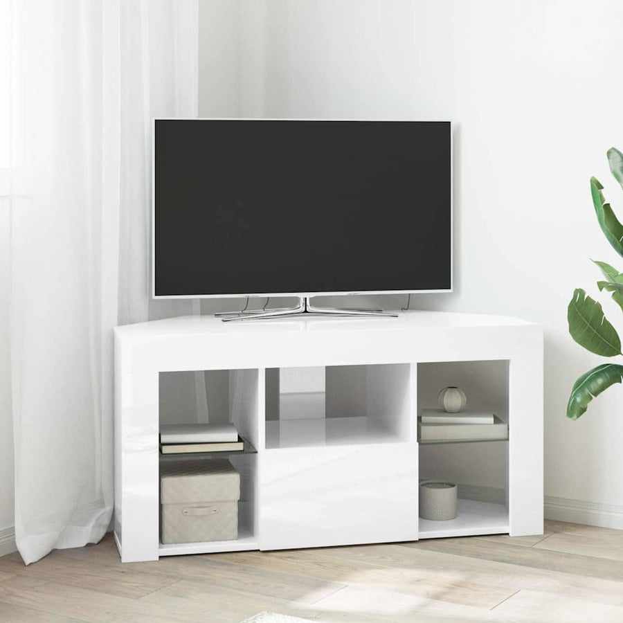 Hoek LED TV Kast Hoogglans Wit 104 x 40 x 50 cm Bewerkt hout