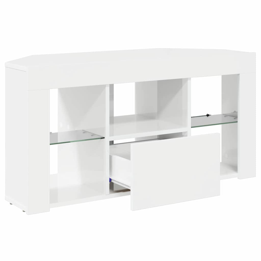 Hoek LED TV Kast Hoogglans Wit 104 x 40 x 50 cm Bewerkt hout