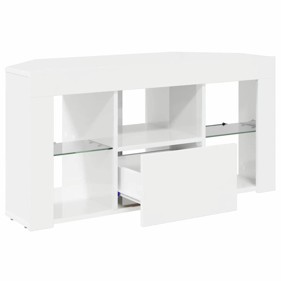 Hoek LED TV Kast Hoogglans Wit 104 x 40 x 50 cm Bewerkt hout