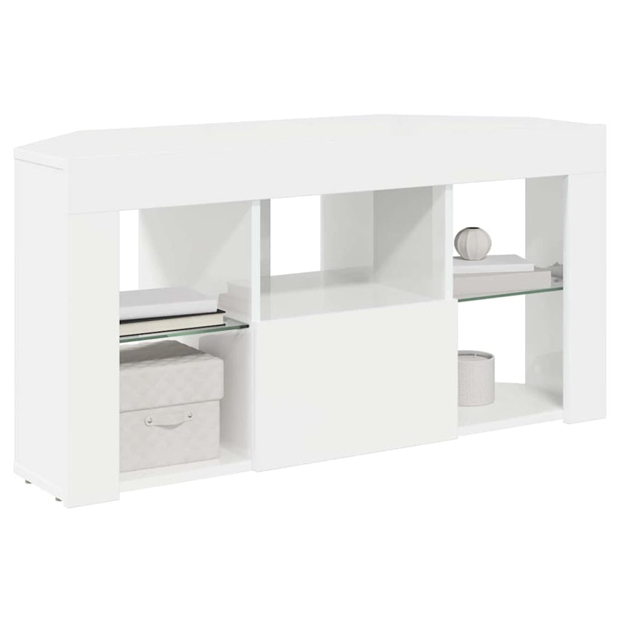 Hoek LED TV Kast Hoogglans Wit 104 x 40 x 50 cm Bewerkt hout