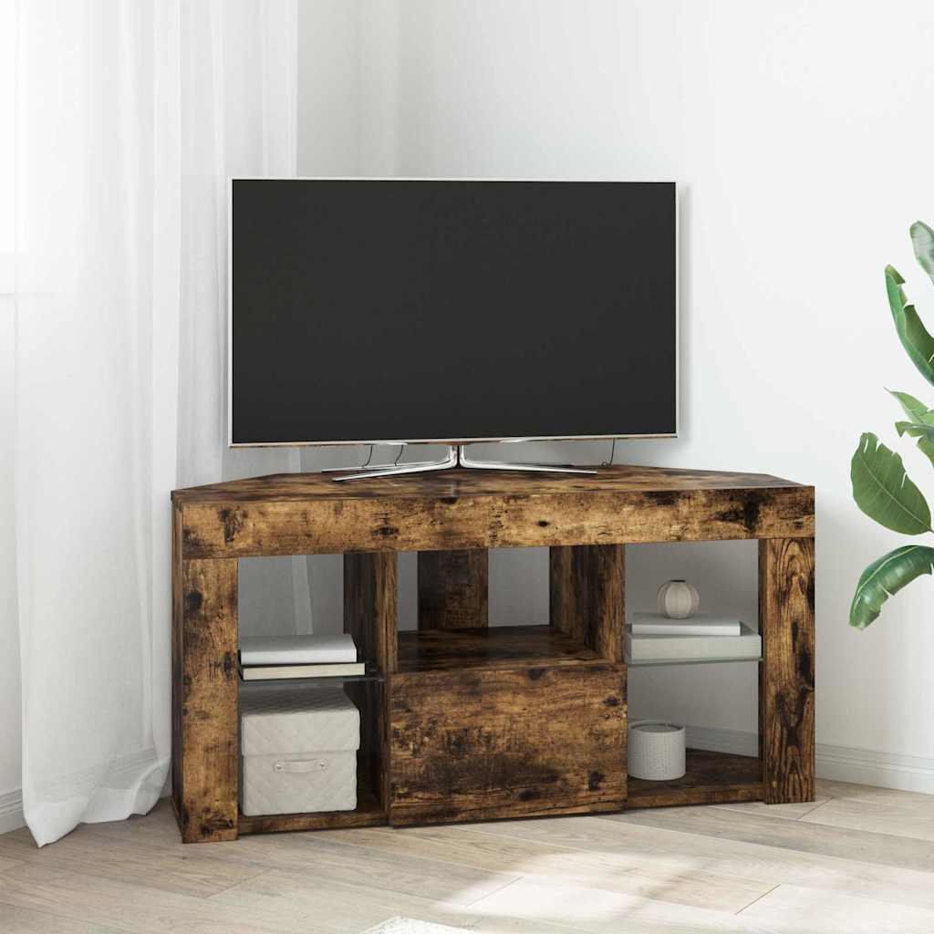 Hoek LED TV Kast Gerookt eiken 100 x 40 x 50 cm Bewerkt hout