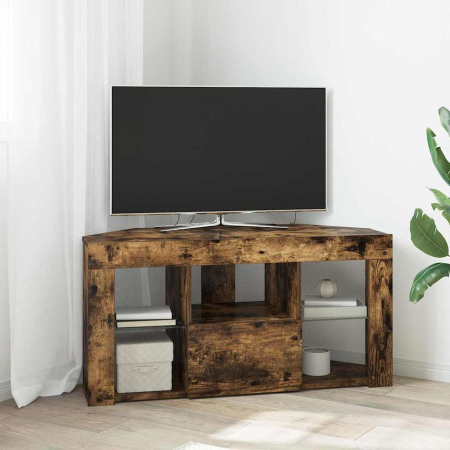 Hoek LED TV Kast Gerookt eiken 100 x 40 x 50 cm Bewerkt hout