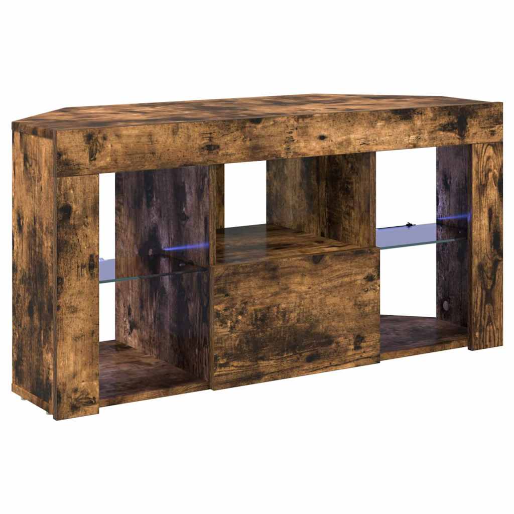 Hoek LED TV Kast Gerookt eiken 100 x 40 x 50 cm Bewerkt hout