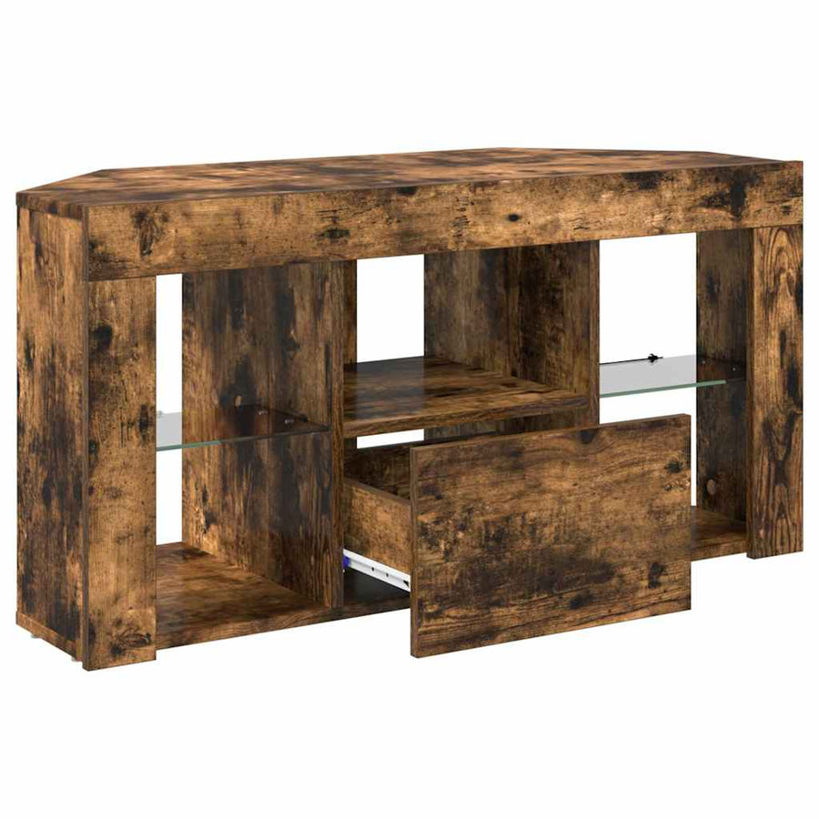 Hoek LED TV Kast Gerookt eiken 100 x 40 x 50 cm Bewerkt hout