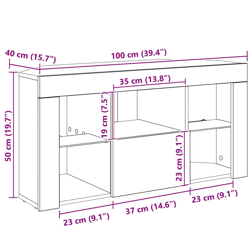 Hoek LED TV Kast Gerookt eiken 100 x 40 x 50 cm Bewerkt hout