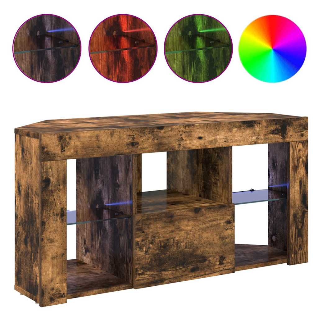Hoek LED TV Kast Gerookt eiken 100 x 40 x 50 cm Bewerkt hout