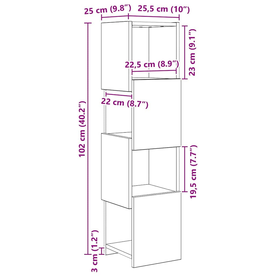 Hoekkast Wit 25,5x25x102cm Bewerkt hout