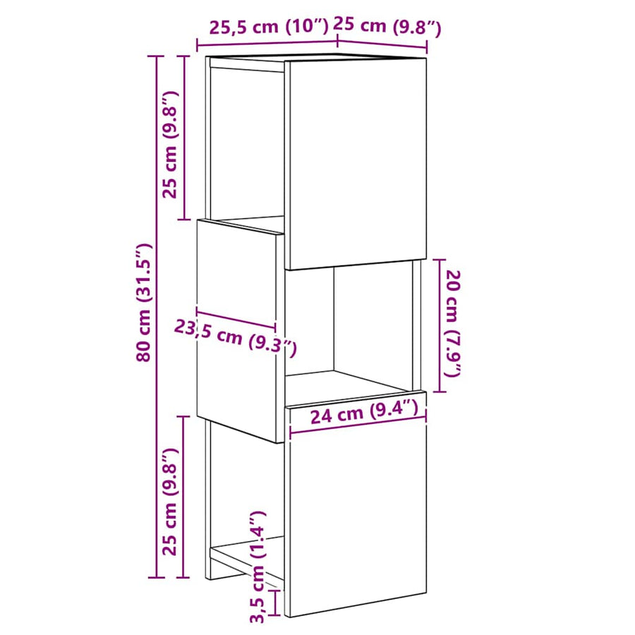 Hoekkast Wit 25,5x25x80cm Bewerkt hout