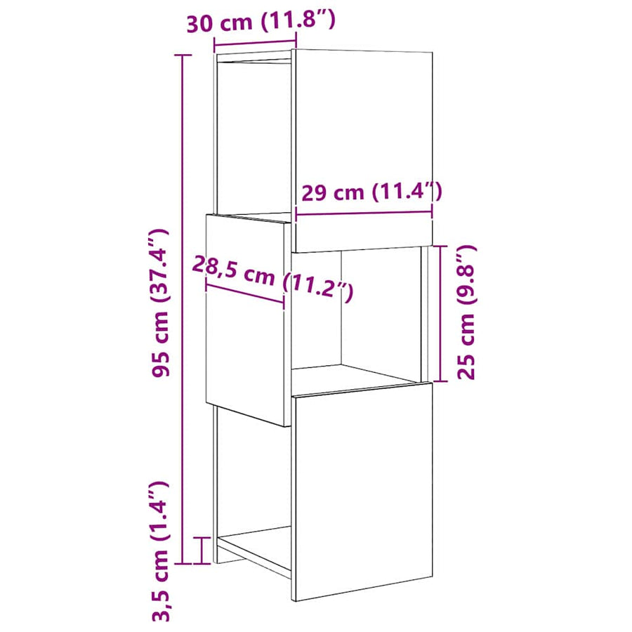 Hoekkast Wit 30,5x30x95cm Bewerkt hout