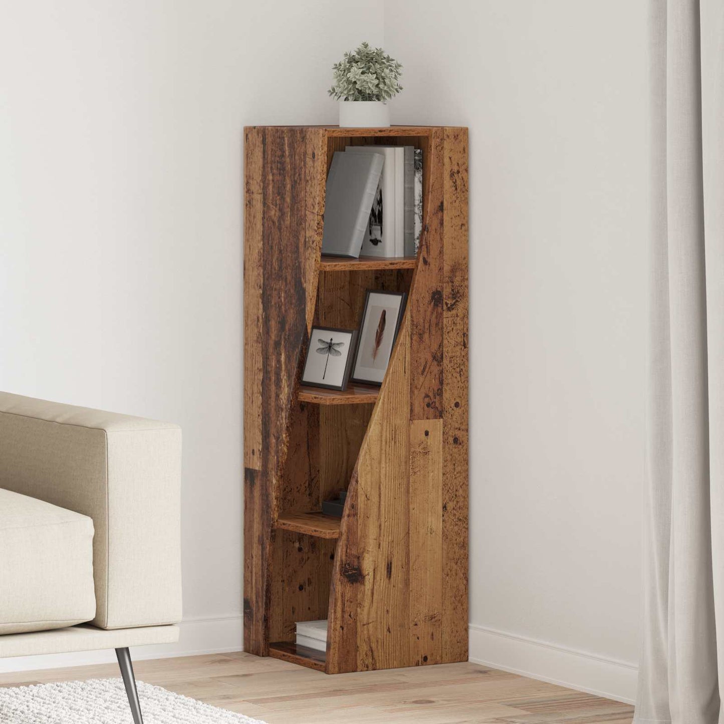 Hoekkast 32x32x102cm Bewerkt hout Oudhout