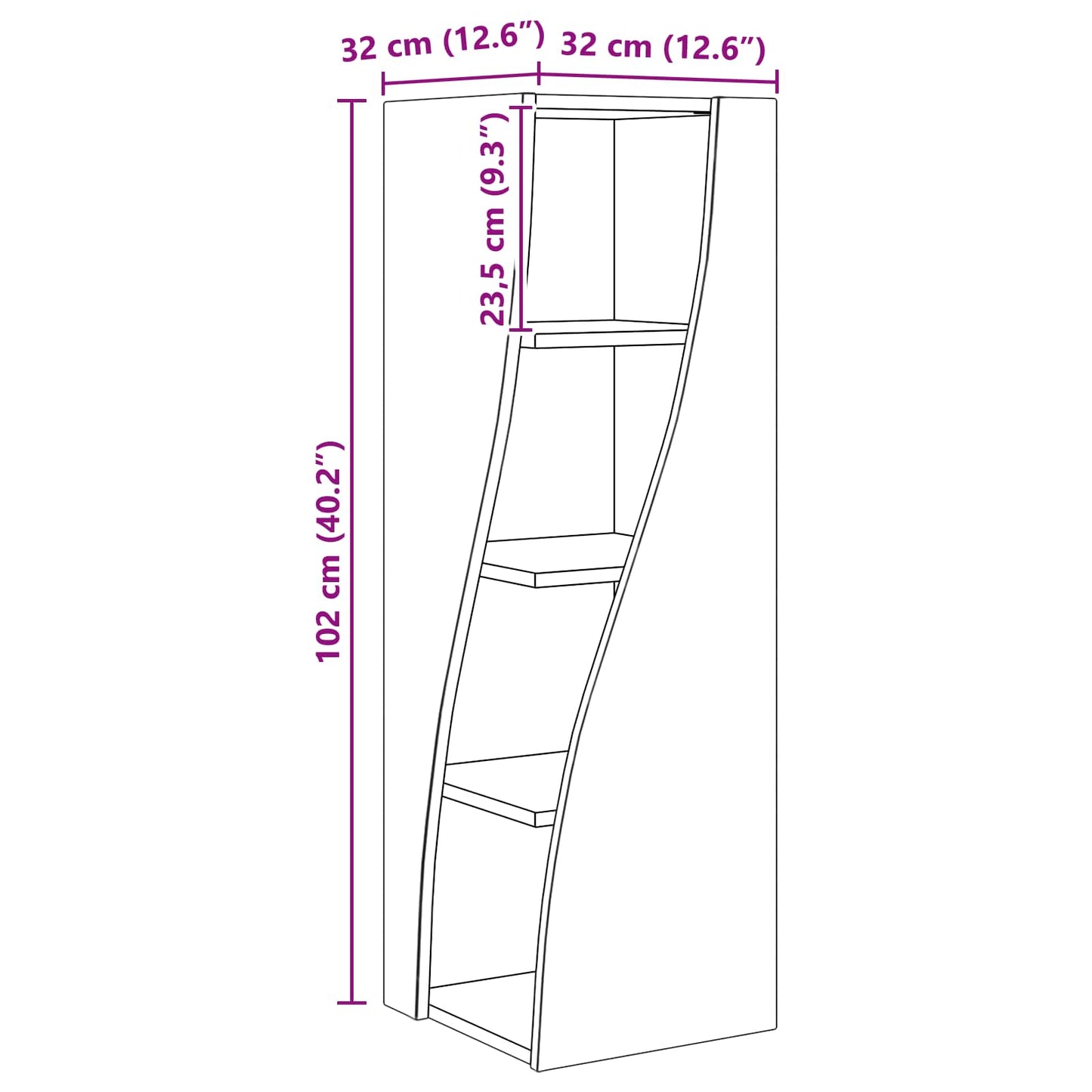 Hoekkast 32x32x102cm Bewerkt hout Oudhout