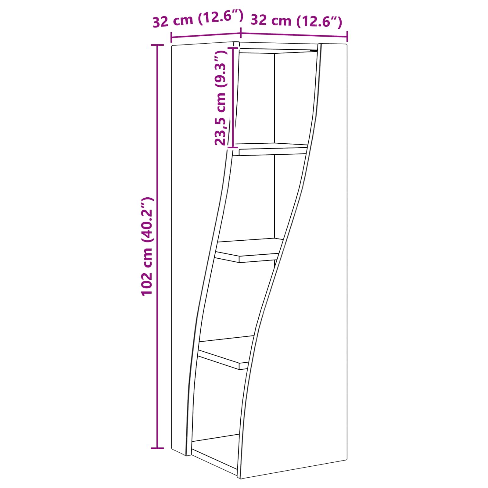 Hoekkast 32x32x102cm Bewerkt hout Oudhout