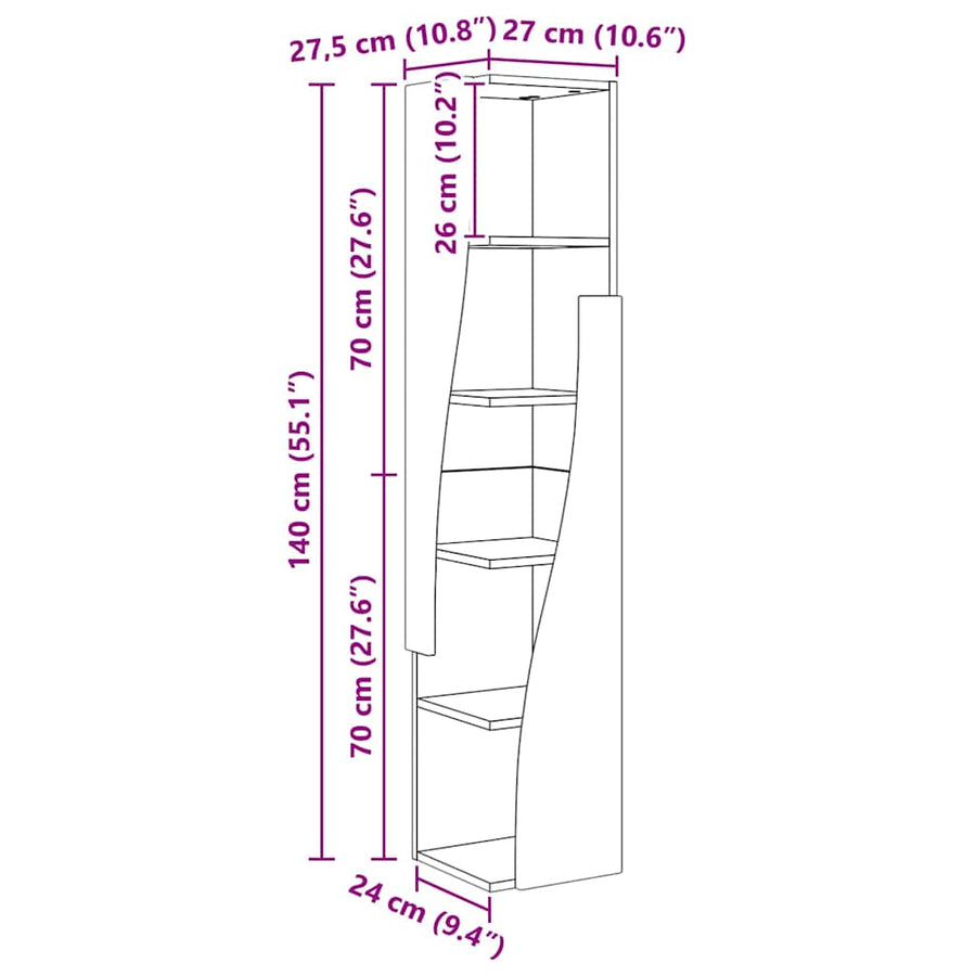 Hoekkast Wit 27,5x27x140cm Bewerkt hout