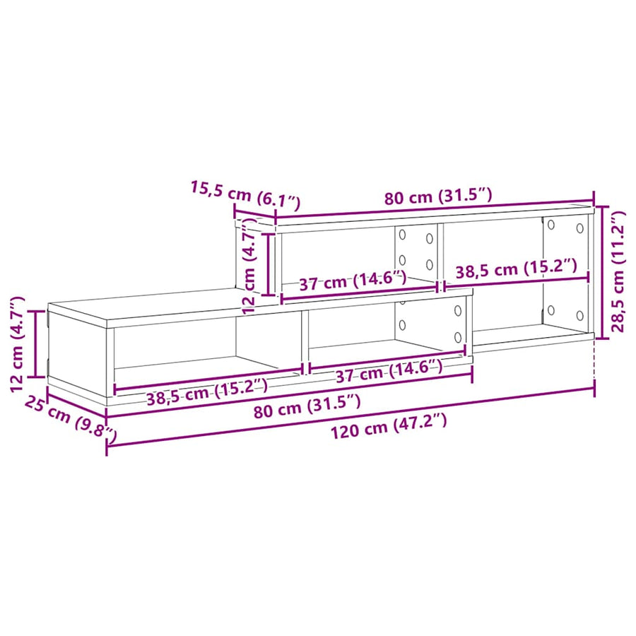 TV-stand 120x25x28,5cm Bewerkt hout