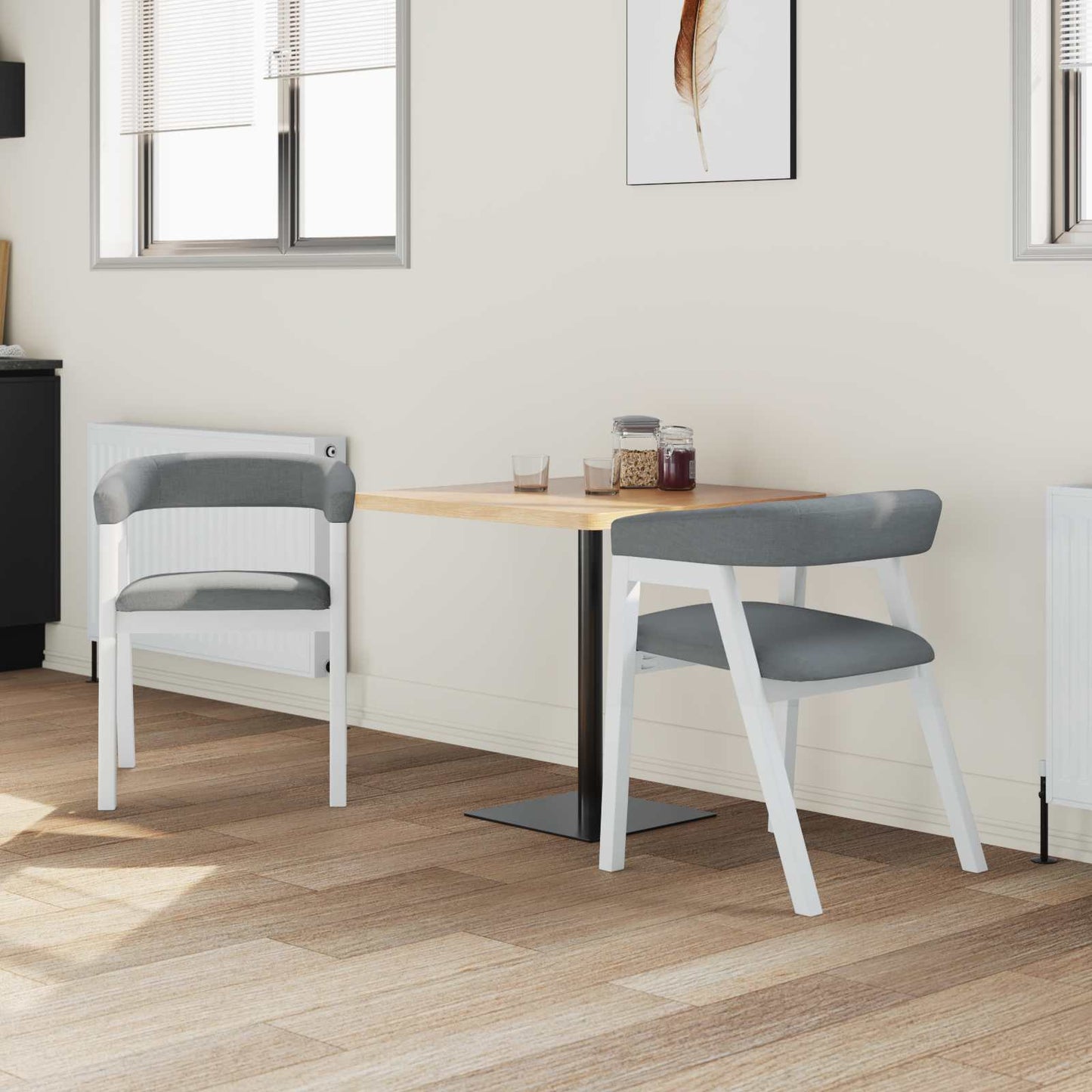 Eettafelstoelen 2 Pcs 54 X 57 X 73 Cm Massief Rubberhout Wit en grijs