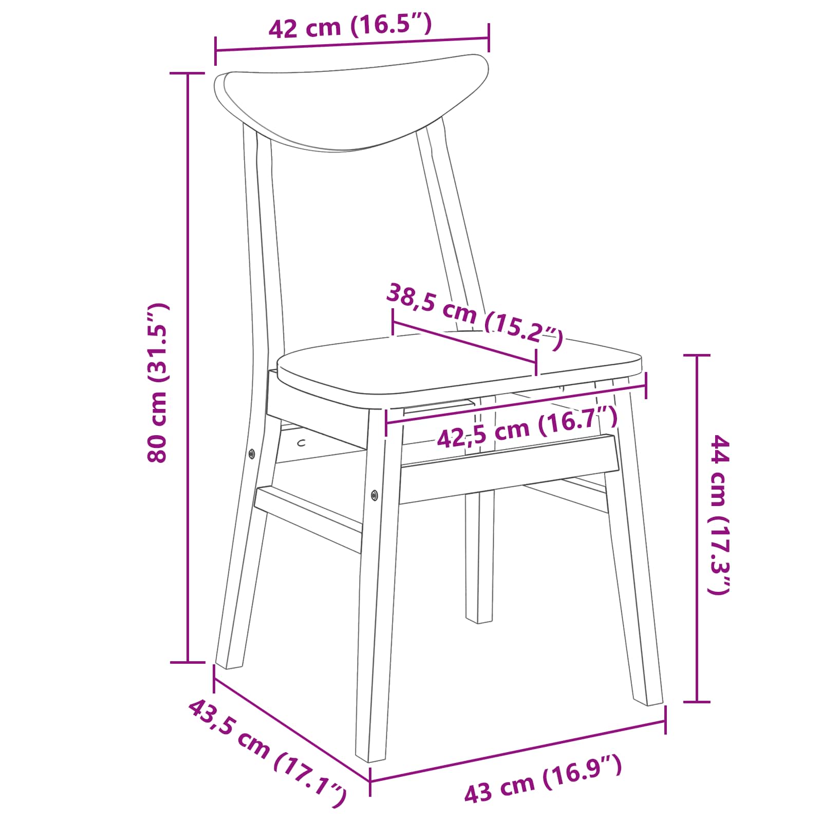 Eettafelstoelen 2 pcs Wit 42 x 47.5 x 81 cm Massief Rubberhout