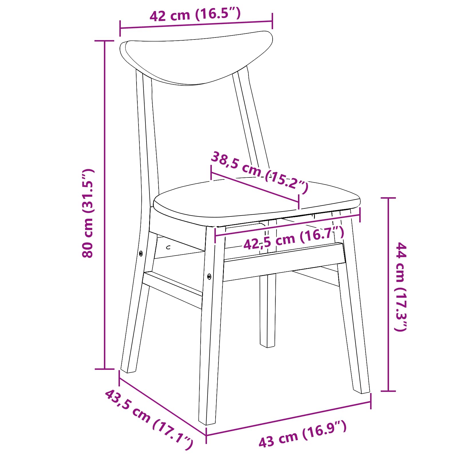 Eettafelstoelen 2 pcs Wit 42 x 47.5 x 81 cm Massief Rubberhout