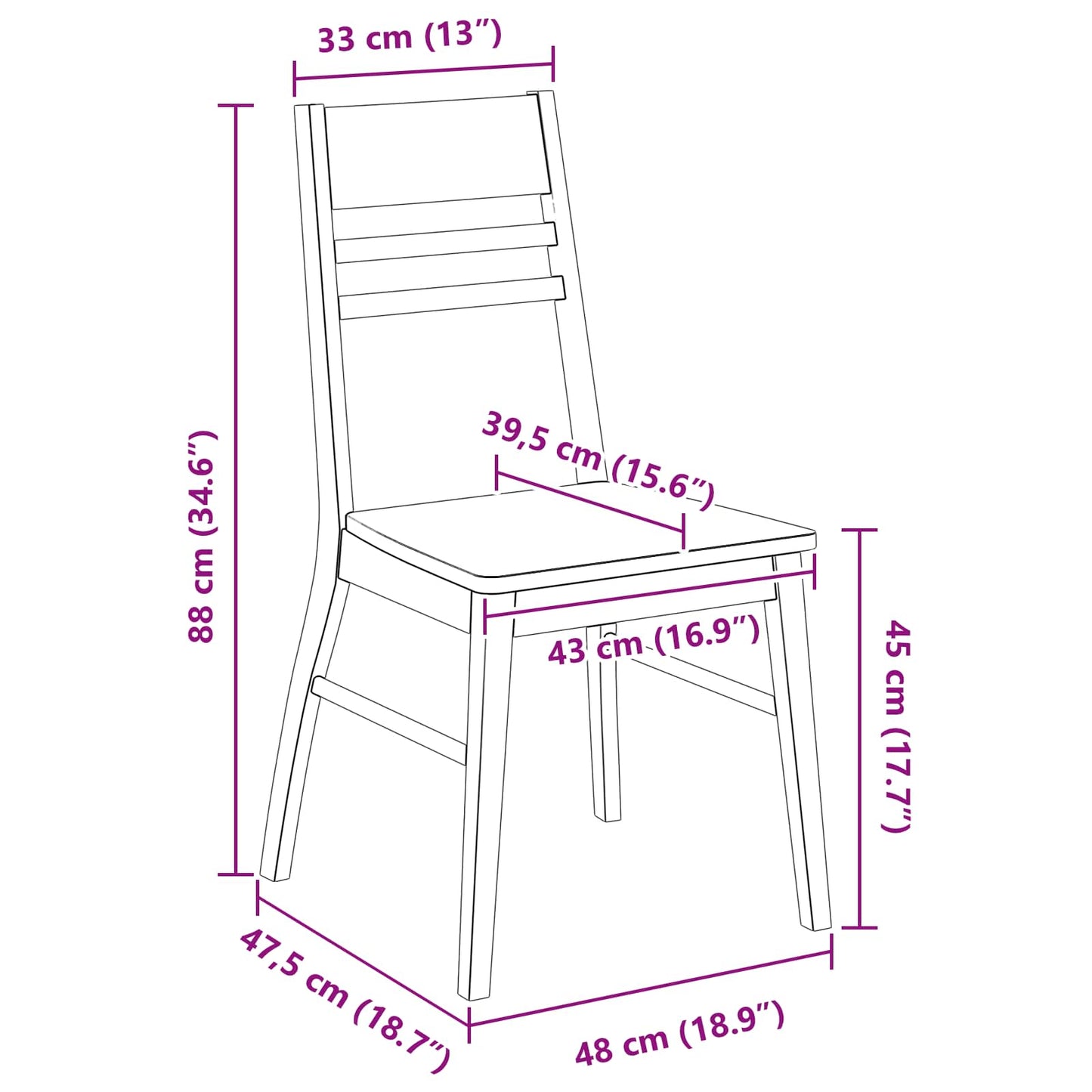 Eettafelstoelen 2 pcs Wit 43 x 54 x 89 cm Massief Rubberhout