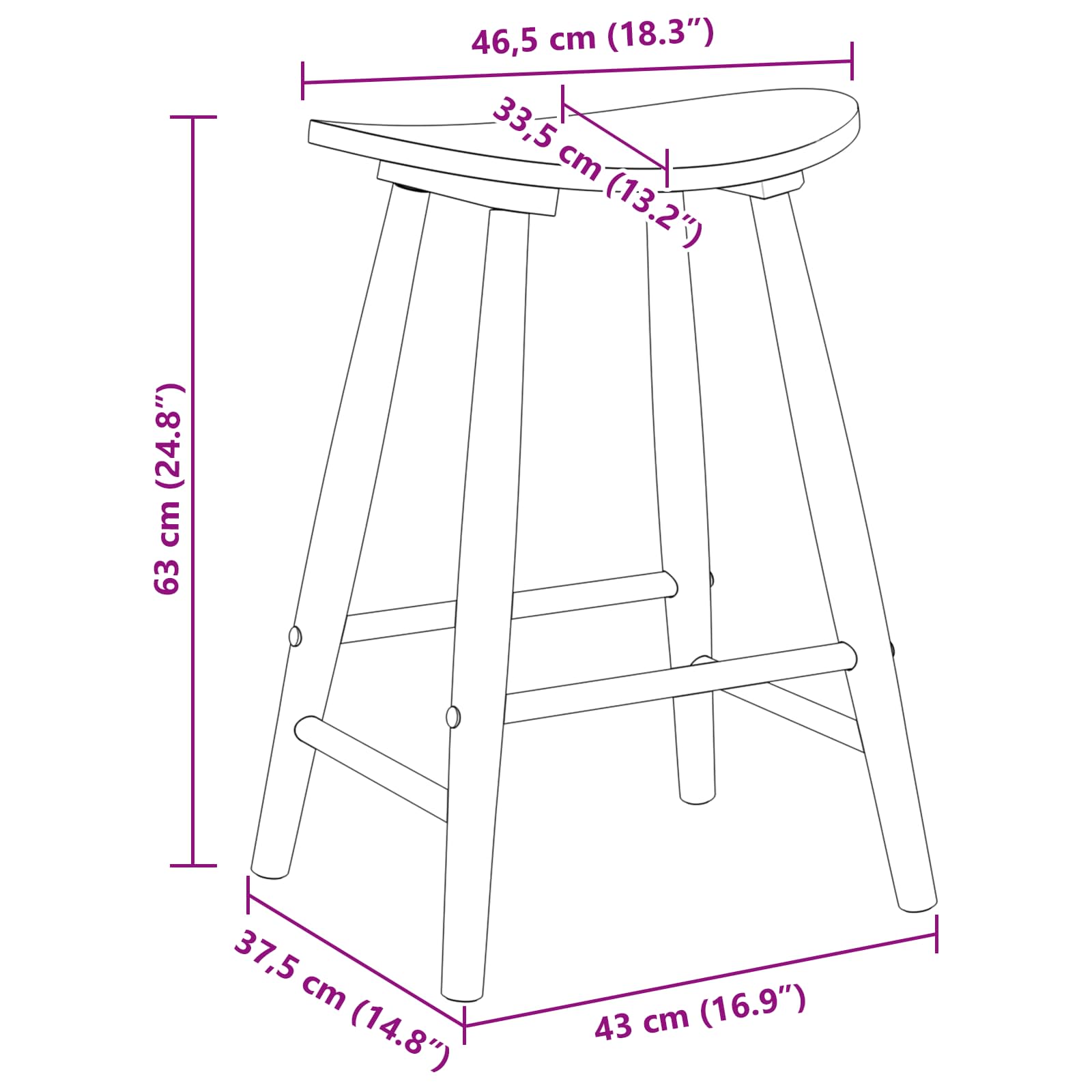 Eettafelstoelen 2 pcs Wit 46 x 37 x 63 cm Massief Rubberhout