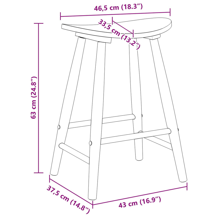 Eettafelstoelen 2 pcs Wit 46 x 37 x 63 cm Massief Rubberhout