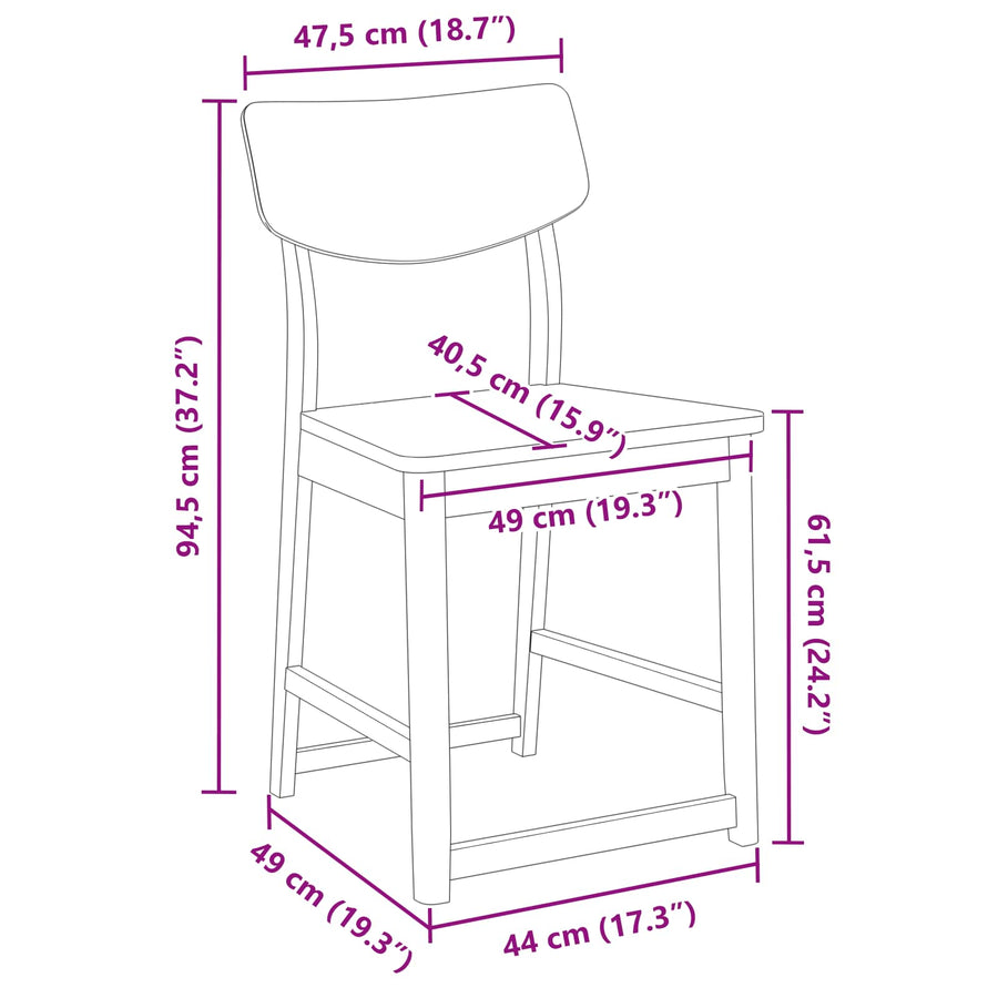 Eettafelstoelen 2 pcs Wit 48 x 49 x 95 cm Massief Rubberhout