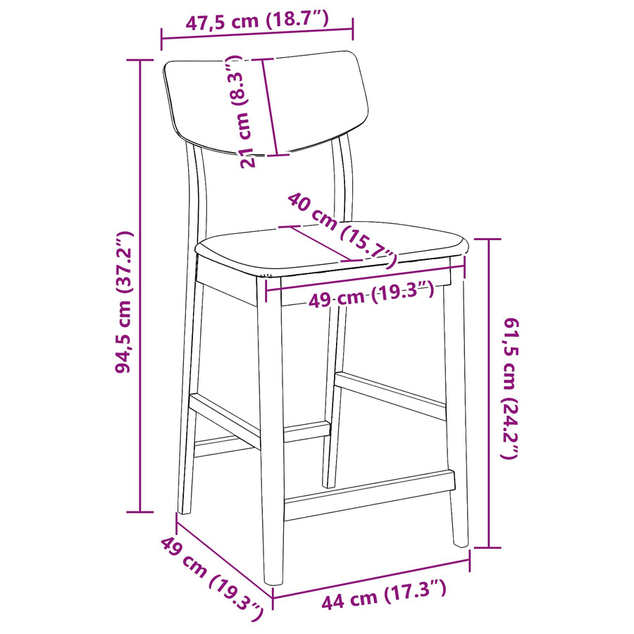 Eettafelstoelen 2 pcs Wit 48 x 49 x 95 cm Massief Rubberhout