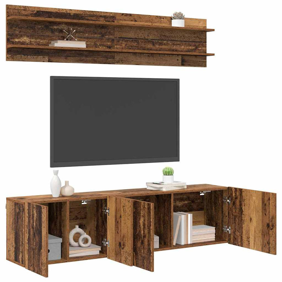 TV Eenheden Wandgemonteerd 6 pcs Oud hout Bewerkt hout
