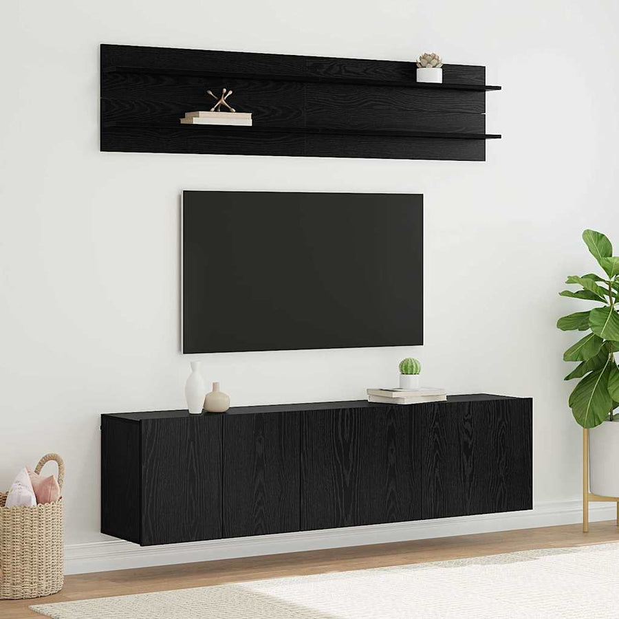TV Eenheden Wandgemonteerd 6 pcs Zwart eiken Bewerkt hout
