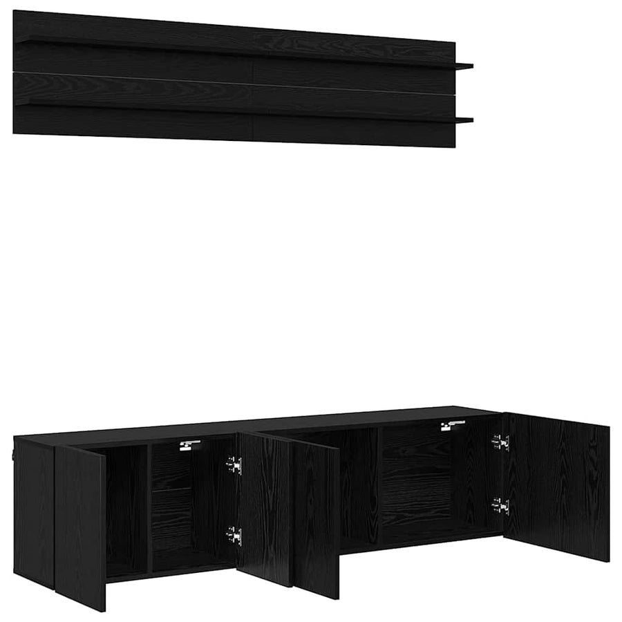 TV Eenheden Wandgemonteerd 6 pcs Zwart eiken Bewerkt hout