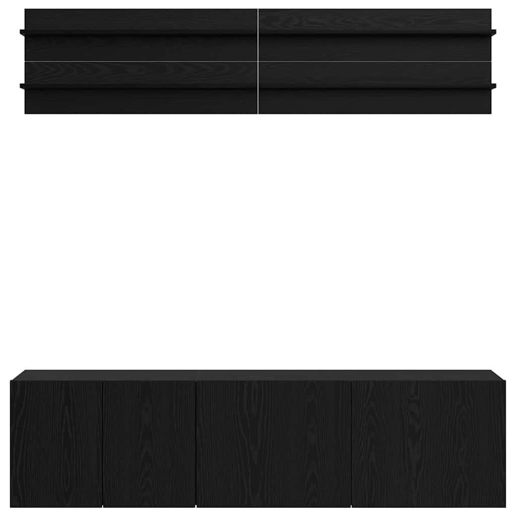 TV Eenheden Wandgemonteerd 6 pcs Zwart eiken Bewerkt hout