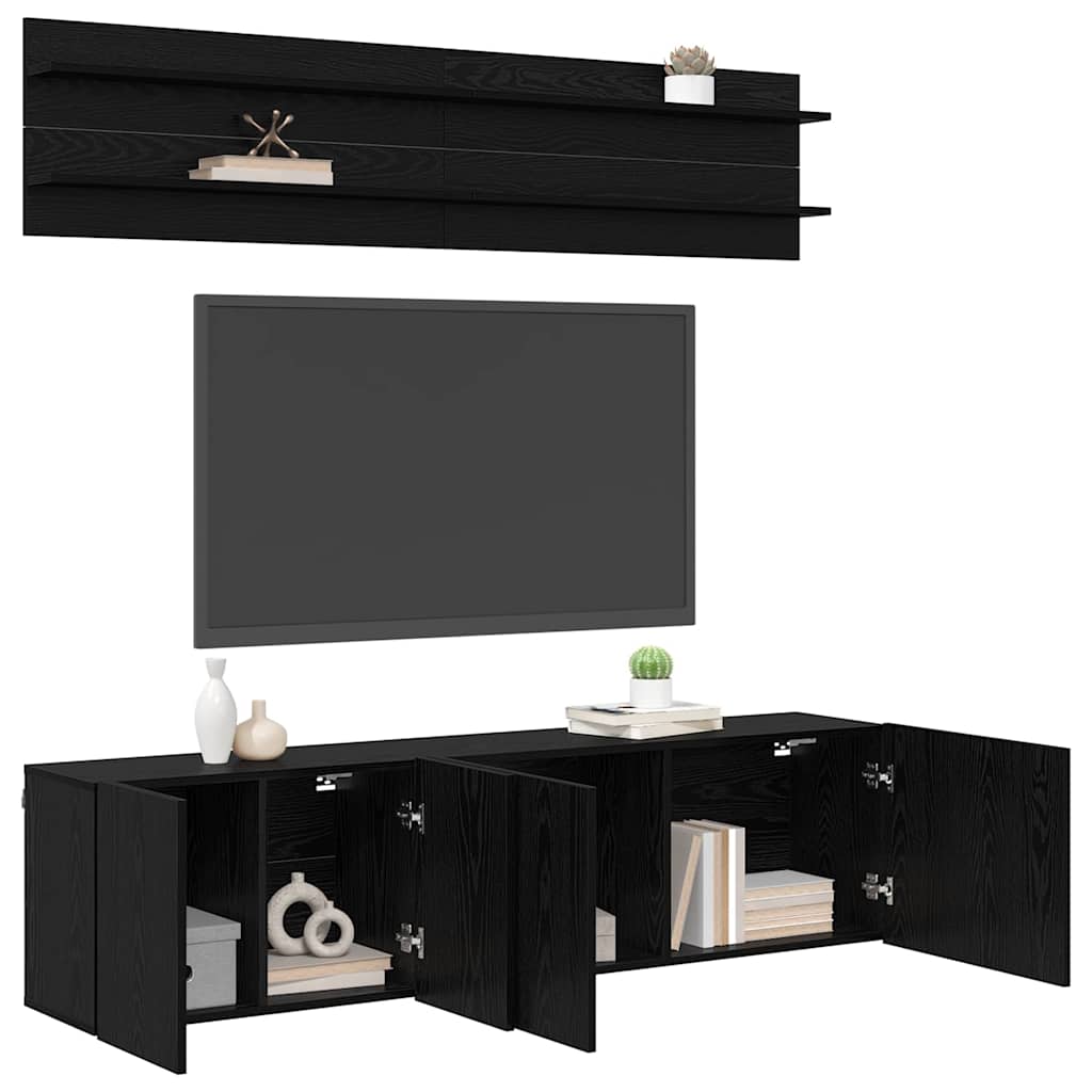 TV Eenheden Wandgemonteerd 6 pcs Zwart eiken Bewerkt hout