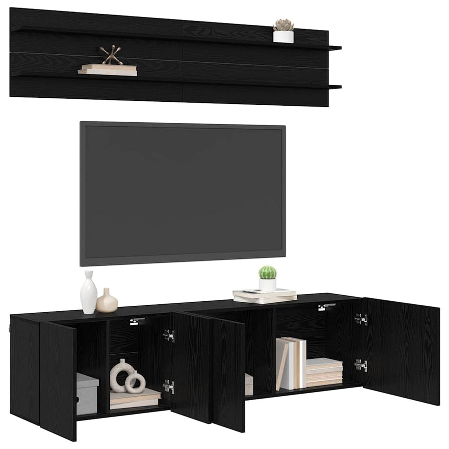TV Eenheden Wandgemonteerd 6 pcs Zwart eiken Bewerkt hout