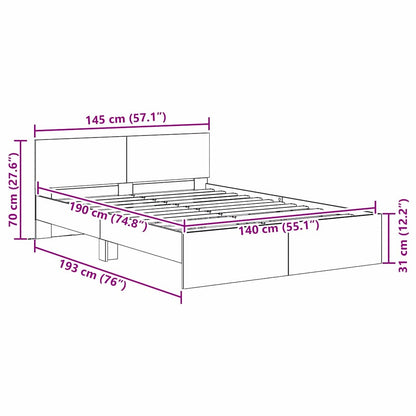 Bedframe met hoofdeinde Artisan Eiken 140 x 190 cm Bewerkt hout