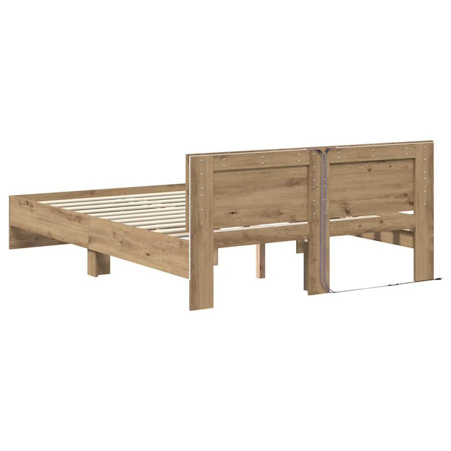 Bedframe met hoofdeinde Artisan Eiken 135 x 190 cm Bewerkt hout