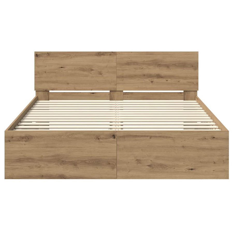 Bedframe met hoofdeinde Artisan Eiken 135 x 190 cm Bewerkt hout